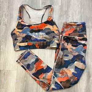 Fabletics Multicolor Camo Sports Bra and Leggings Set